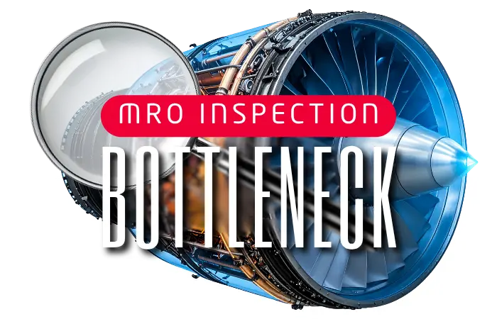 Gas turbine engine cross-section with magnifying glass and text