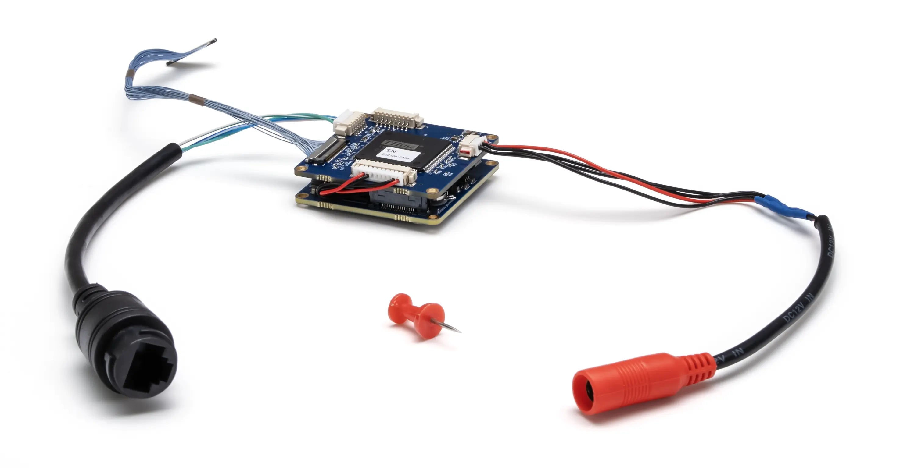 ME-330 board with connected leads and thumb tack