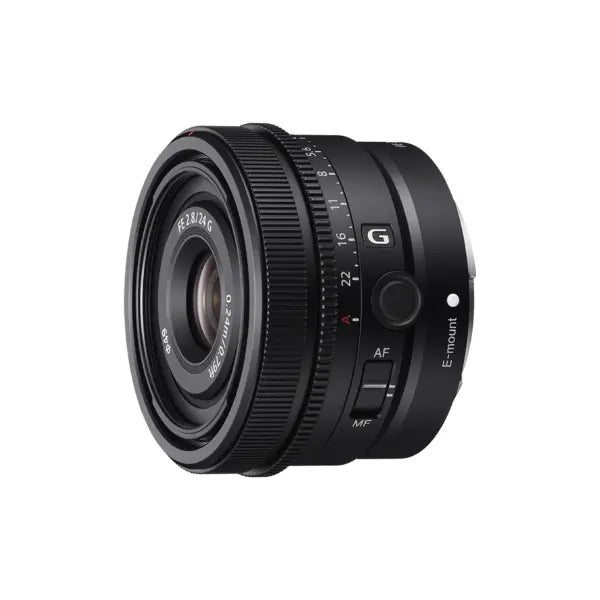 Sony FE 24mm f/2.8 E-Mount Prime G Lens left facing