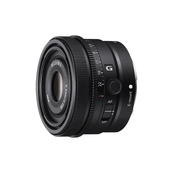 Sony FE 50mm f/2.5 E-mount Lens left facing