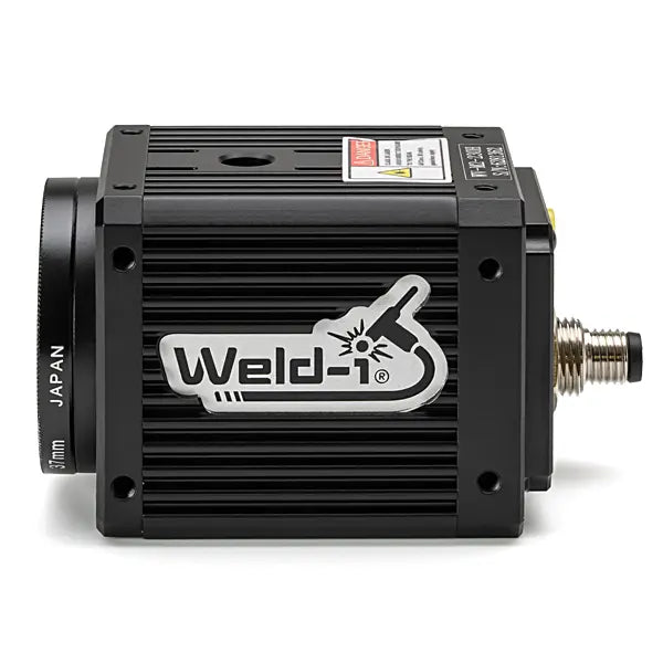 Black camera device facing left with 'Weld-1' branding on a white background