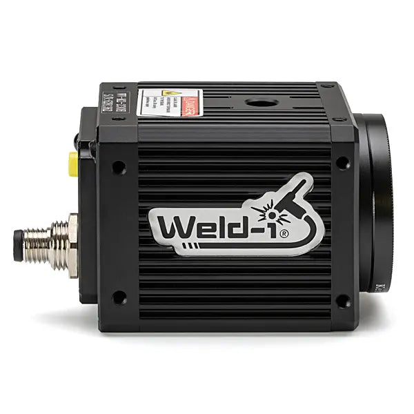 Black camera device facing right with 'Weld-1' branding on a white background