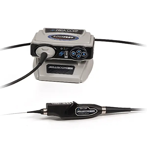 Black and silver video borescope probe and base unit by Zibra