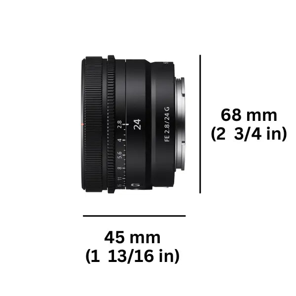 Sony FE 24mm f/2.8 E-Mount Prime G Lens dimensions