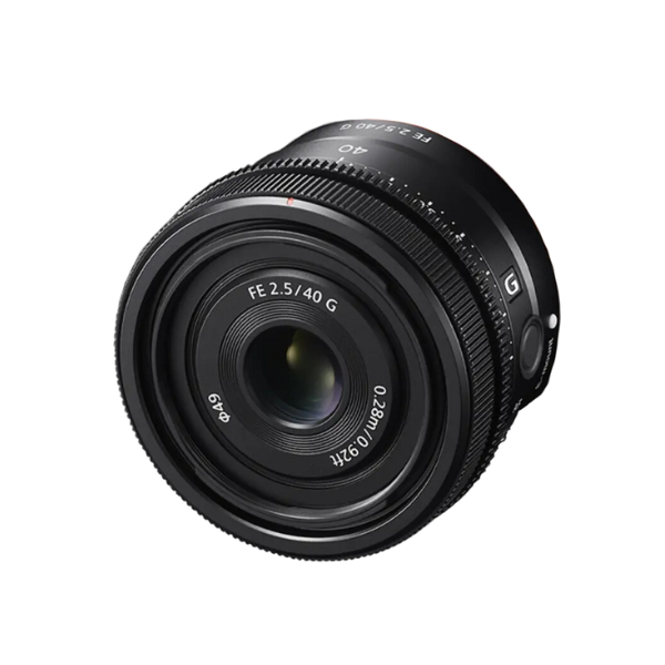 Sony FE 40mm f/2.5 E-mount Lens front-left facing