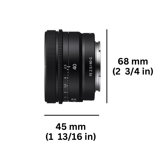Sony FE 40mm f/2.5 E-mount Lens measurements