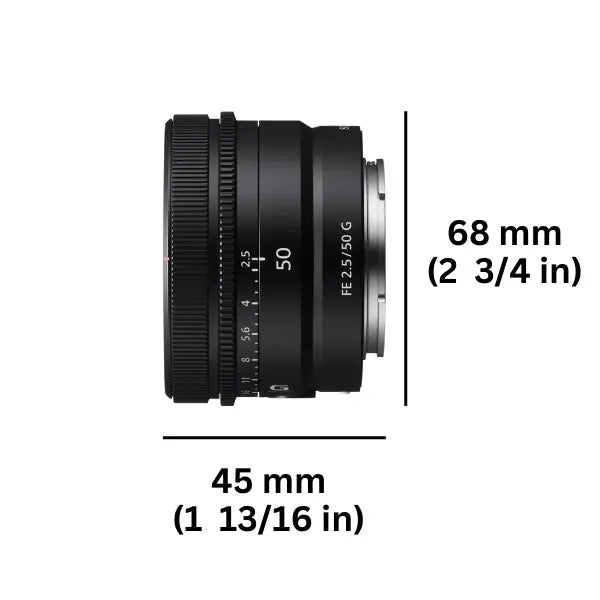 Sony FE 50mm f/2.5 E-mount Lens measurements