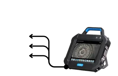 Portable video borescope e with a screen on a white background