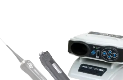 Milliscop HD microscope with probe and cable on a white background