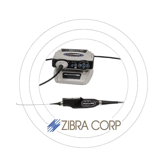 Zibra Corp Milliscope HDX with power supply on a white background