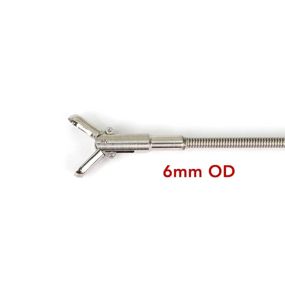 iGrab 6mm Sampling Cup Forceps FOD Retrieval Tool open side view with size graphic